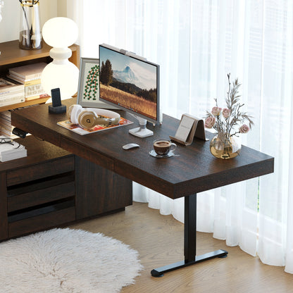 70.9 inches Modern Walnut L-Shaped 3-Drawer Standing Desk with Bookcase