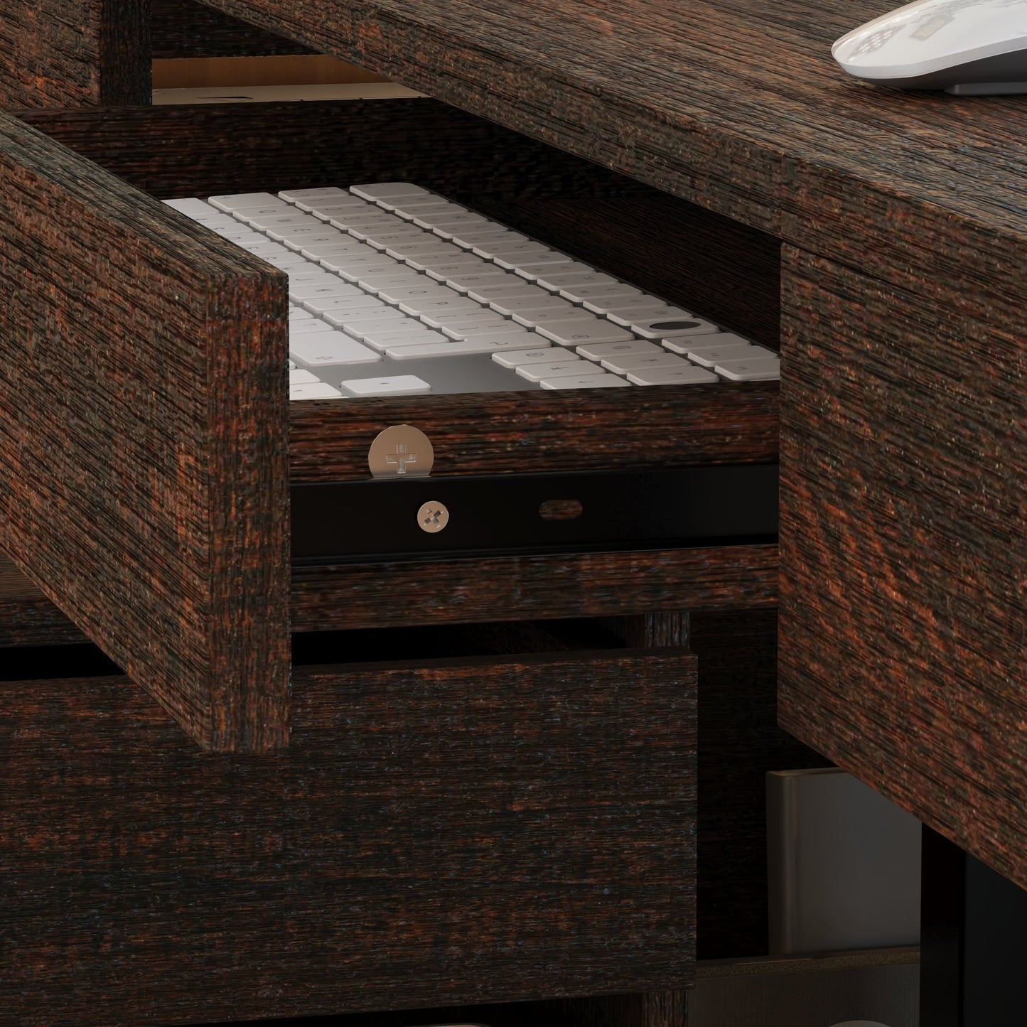 70.9 inches Modern Walnut L-Shaped 3-Drawer Standing Desk with Bookcase