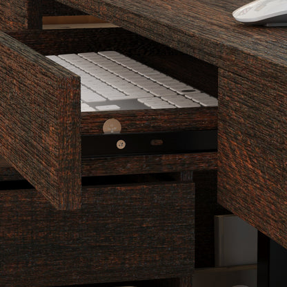 70.9 inches Modern Walnut L-Shaped 3-Drawer Standing Desk with Bookcase