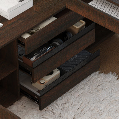 70.9 inches Modern Walnut L-Shaped 3-Drawer Standing Desk with Bookcase