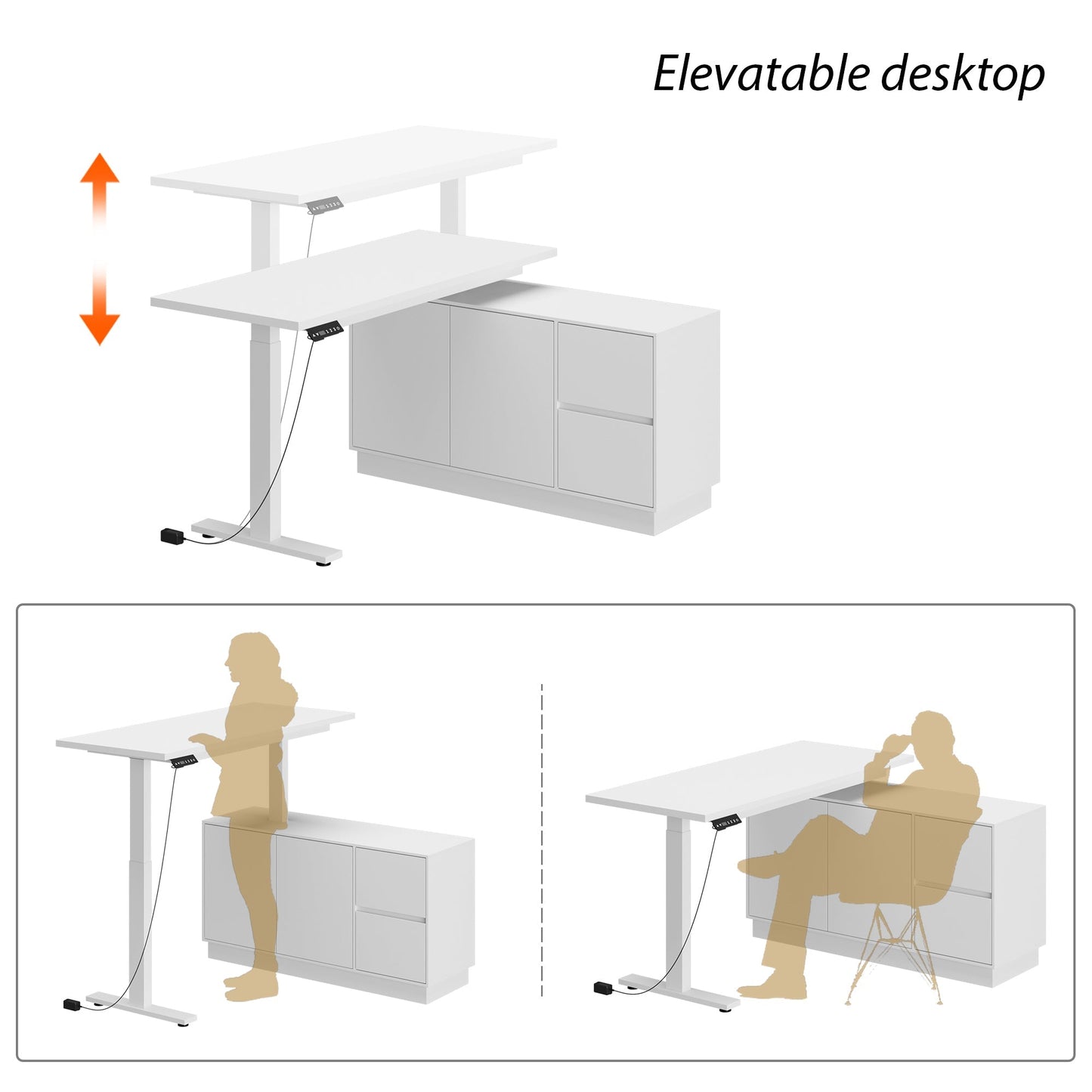 54.3 inches Minimalist Modern White Standing Desk With Electric Lift System and Memory Presets