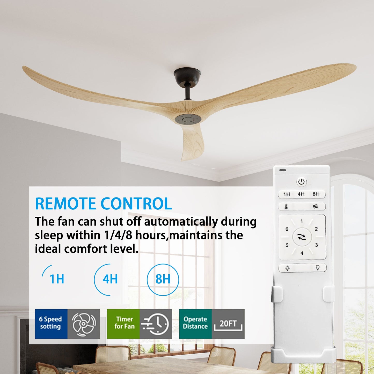 72 inch Modern Brown Ceiling Fan with 3 Wood Blades