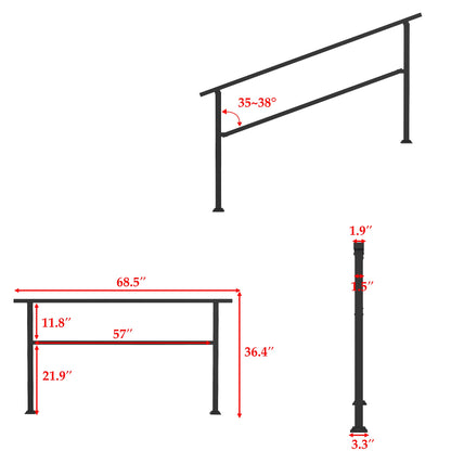 68.5 inch Modern Matte Black Stair Banister (Set of 2)