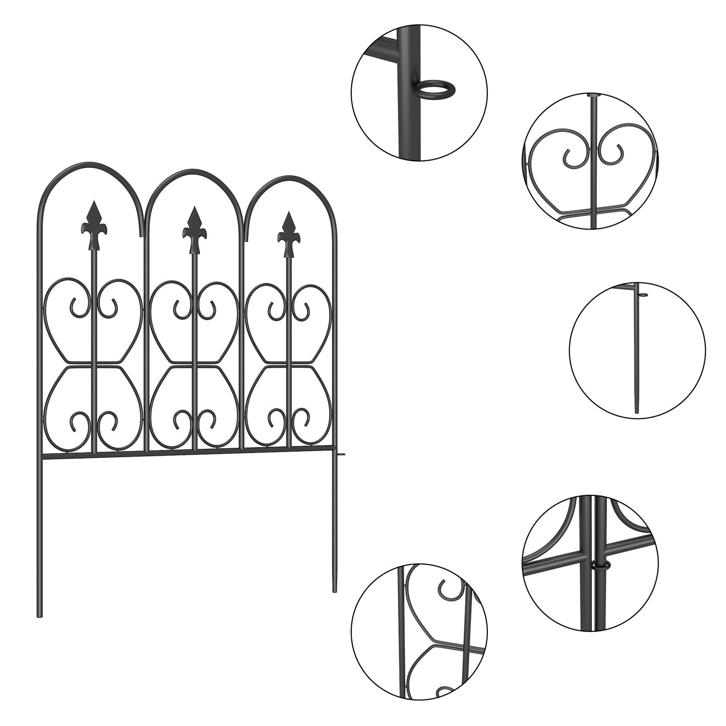 24 inches Modern Classic Black Metal Fencing with 5 Panel(s) Included