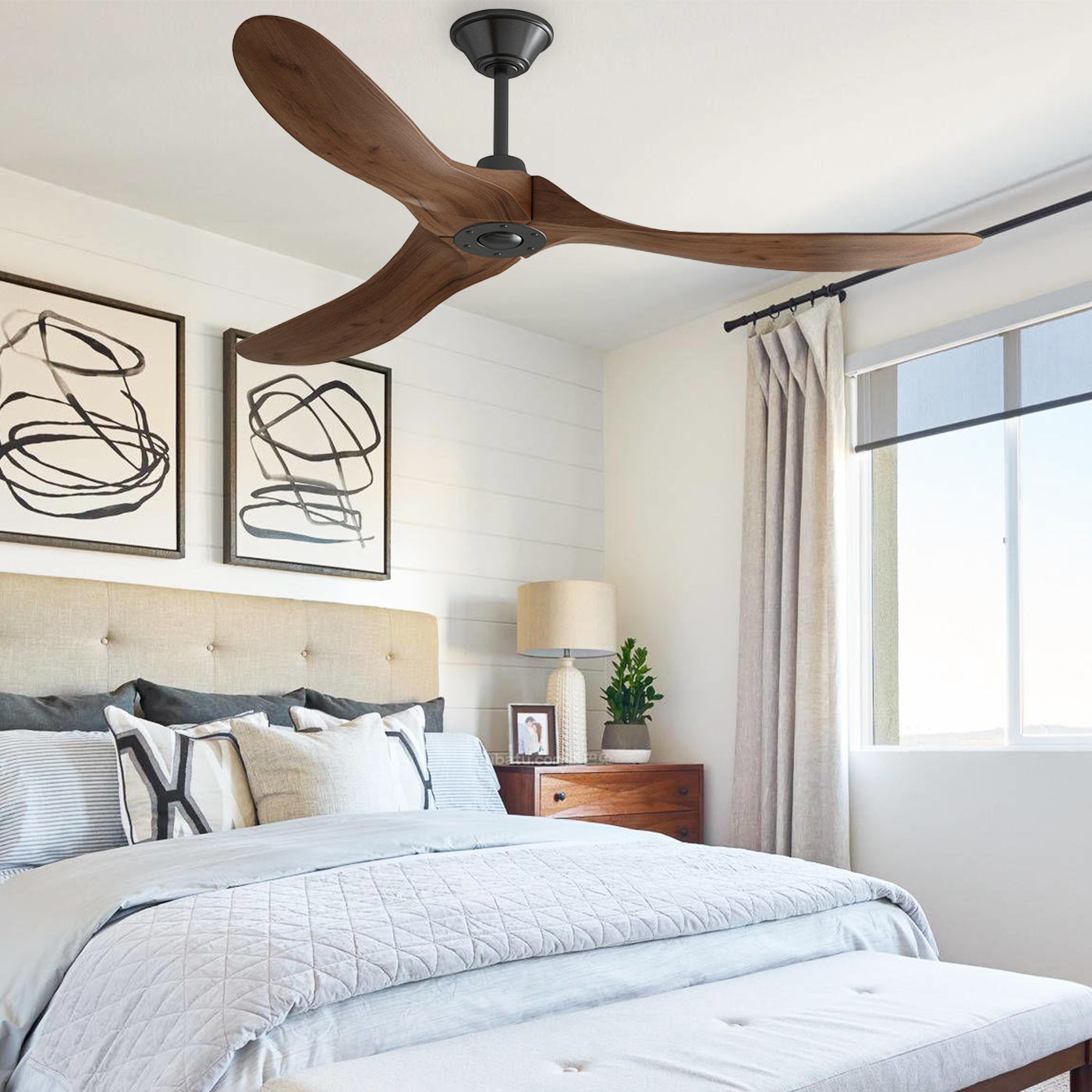 60 inches Modern Simple Brown Ceiling Fan With Wooden Streamline Design