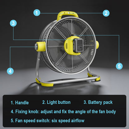 Homevol EVO2 Cordless 6-Speed Lithium Fan with LED Light, Compatible with Dewalt 20V Battery – Neon Yellow