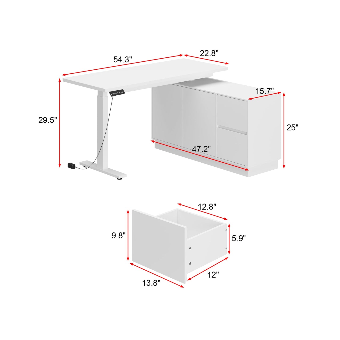 54.3 inches Minimalist Modern White Standing Desk With Electric Lift System and Memory Presets