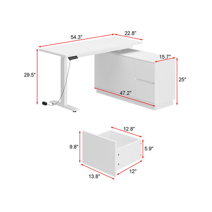54.3 inches Minimalist Modern White Standing Desk With Electric Lift System and Memory Presets