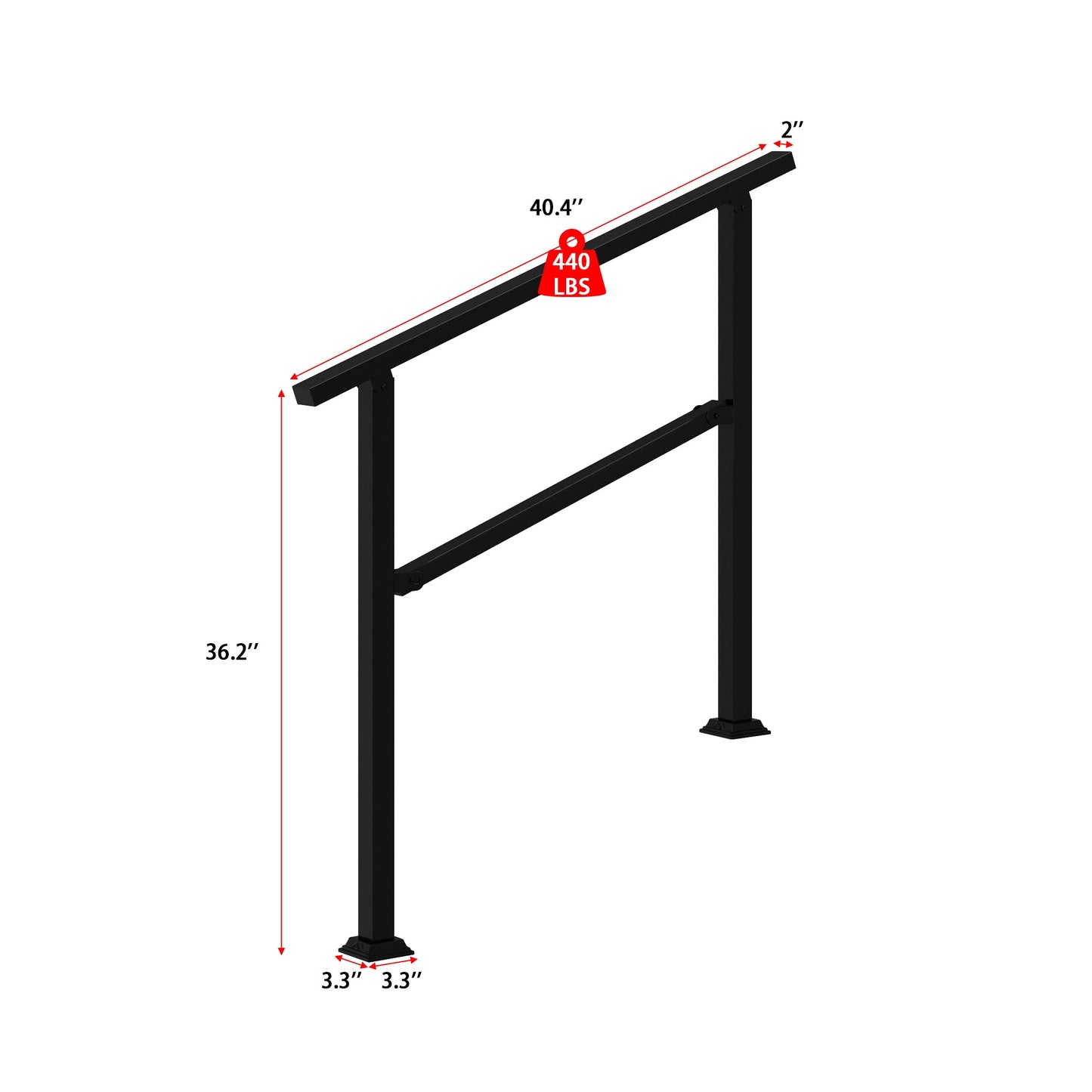 40.4 inch Minimalist Satin Black Stair Banister with Adjustable Angle