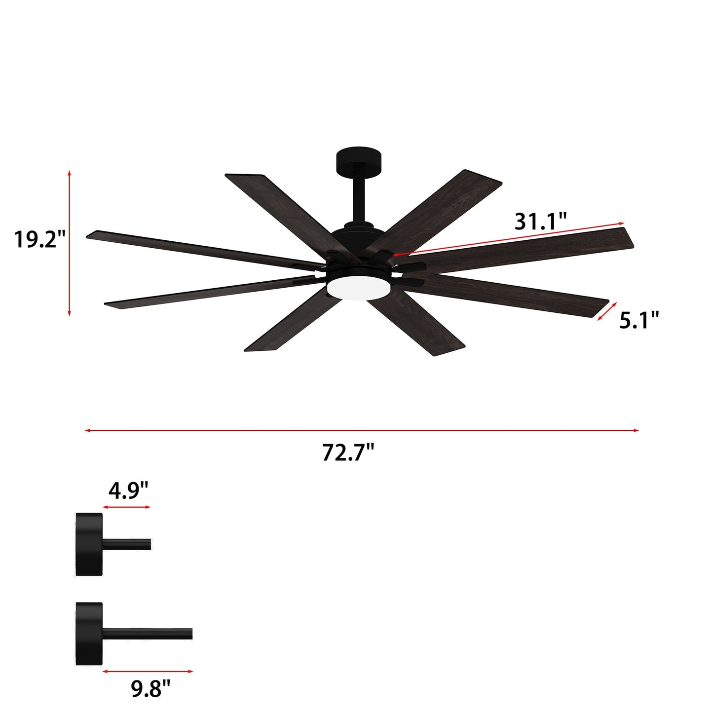 31 inches Modern Dark Brown Ceiling Fan with Dual-Tone Blades and 3-Color LED Light