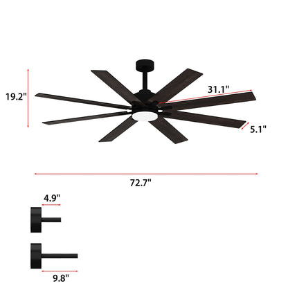 31 inches Modern Dark Brown Ceiling Fan with Dual-Tone Blades and 3-Color LED Light