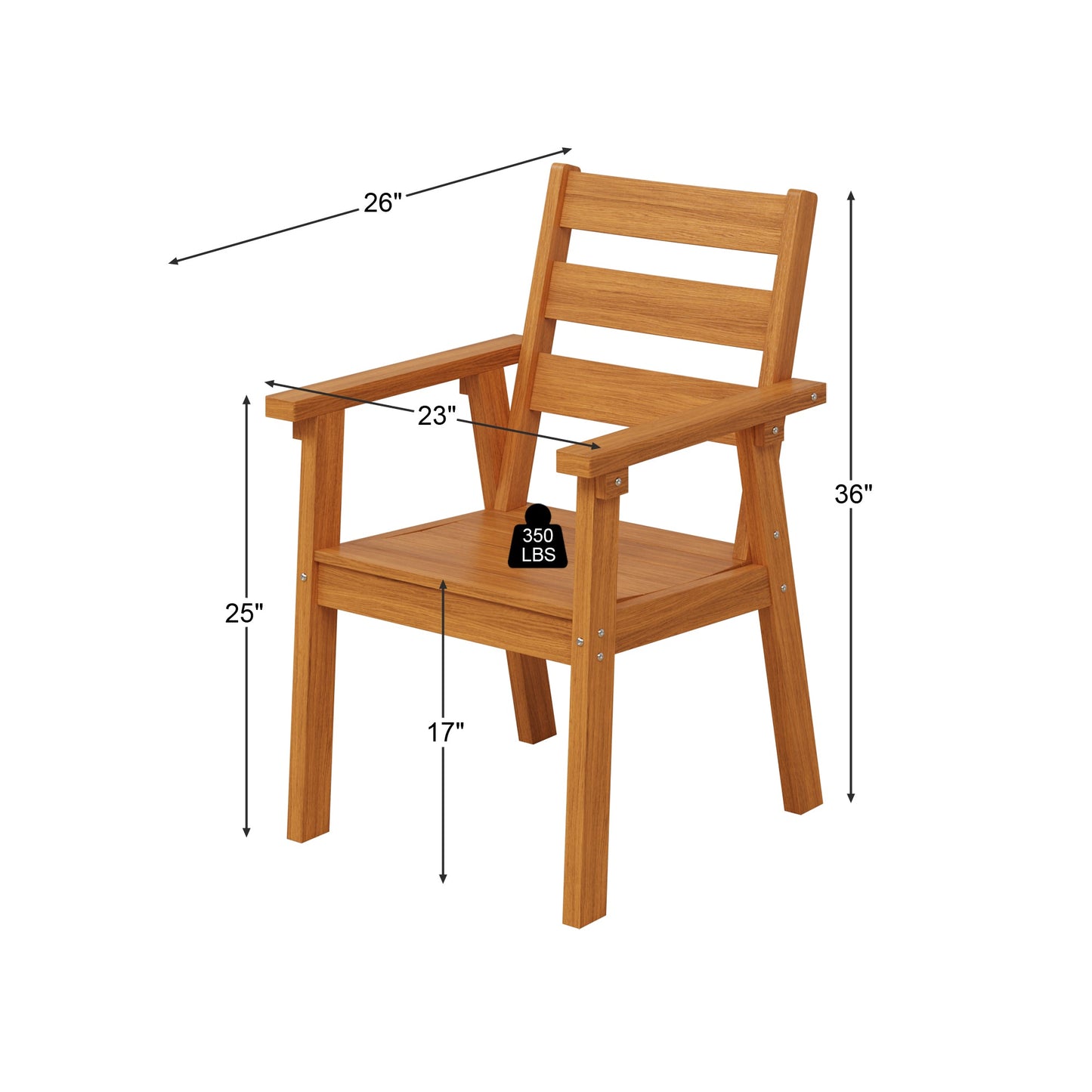 23 inch Outdoor Dining Chairs HDPE Patio Chairs with Wide Cup-Ready Arms All-Weather Durability (Set Of 2)