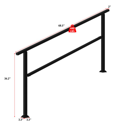 68.5 inch Minimalist Satin Black Stair Banister with Adjustable Angle