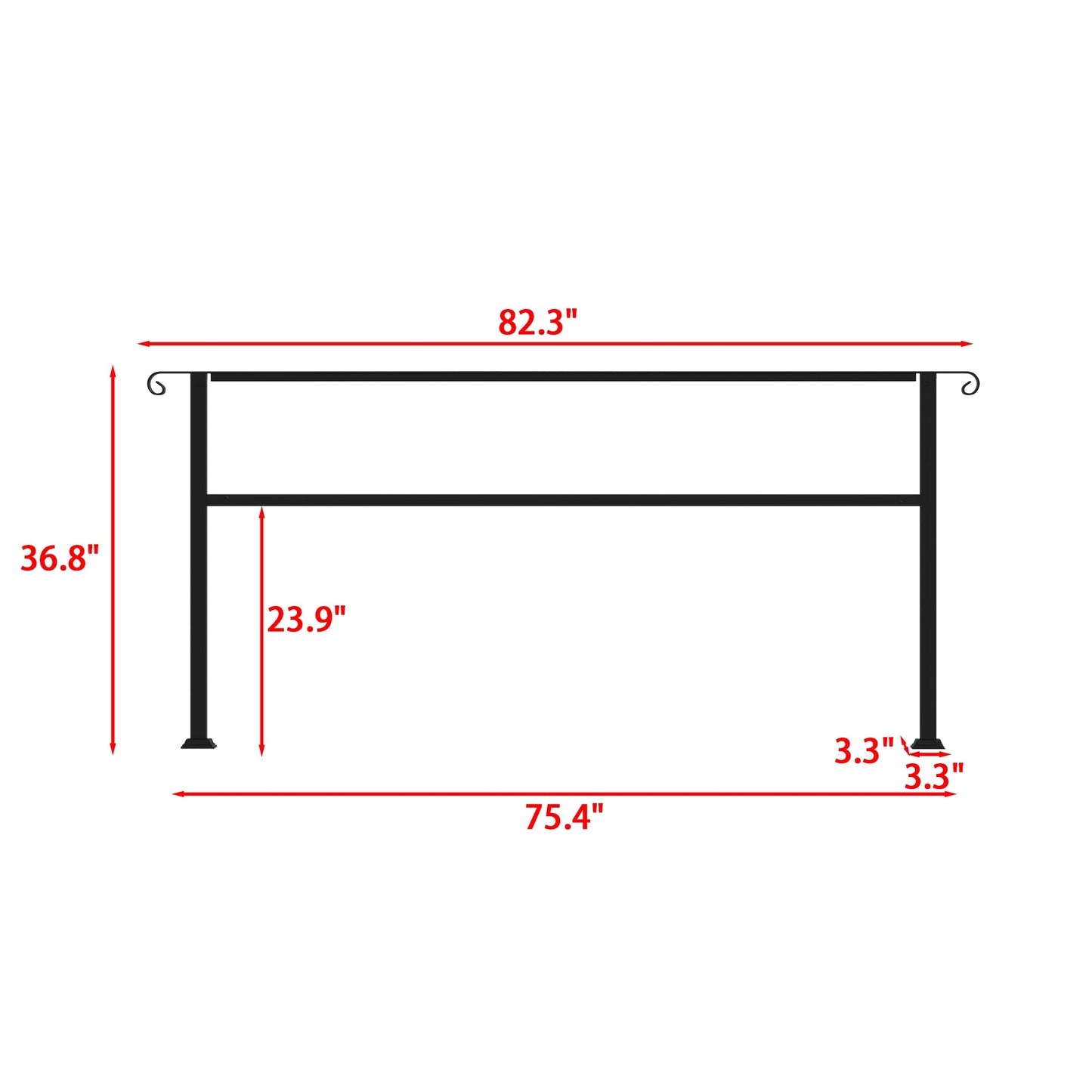 82.3 inch Modern Matte Black Stair Banister with Adjustable Angle