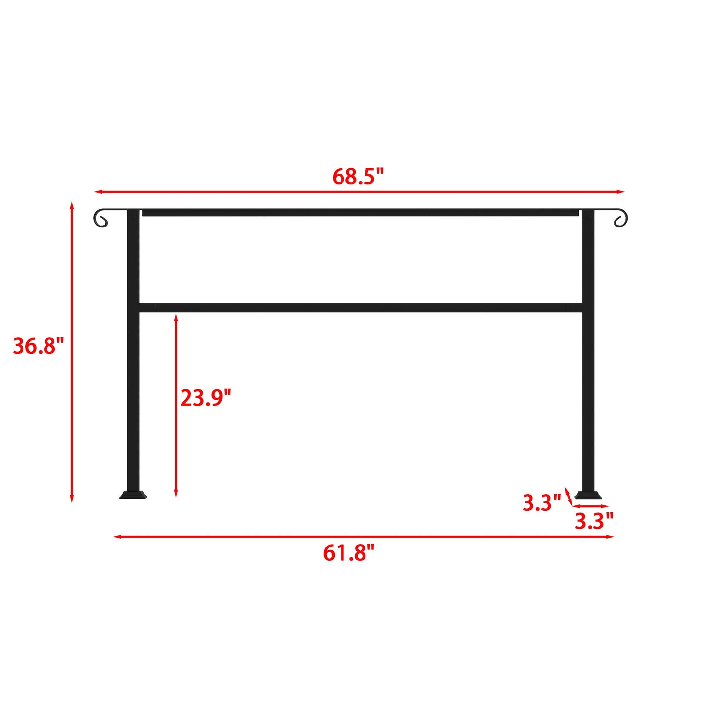 68.5 inch Modern Matte Black Stair Banister with Adjustable Angle
