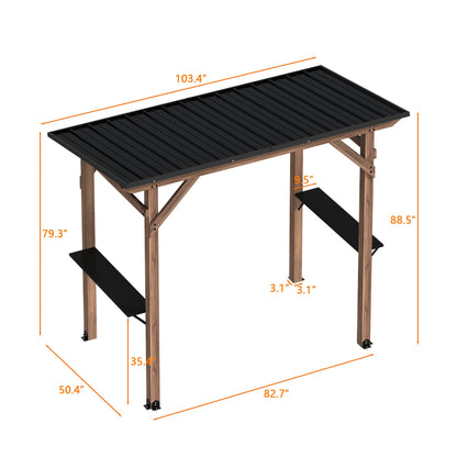 103.4 inch Natural Cedar Grill Gazebo with Hardtop Roof and Side Tables