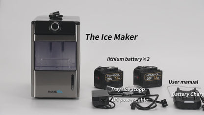 Homevol EVO1 Corded & Battery Powered Ice Maker with Self-Cleaning - Stainless Silver
