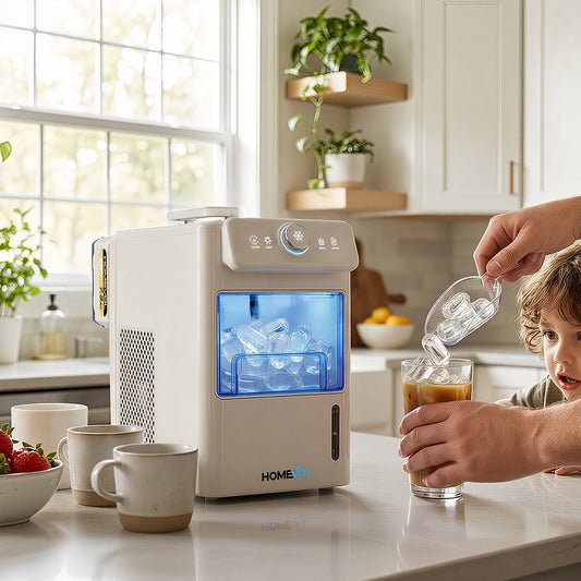 Homevol EVO1 Portable Ice Maker – Cordless Rechargeable & AC Powered, Self-Cleaning, 5.5H Runtime, Cream White
