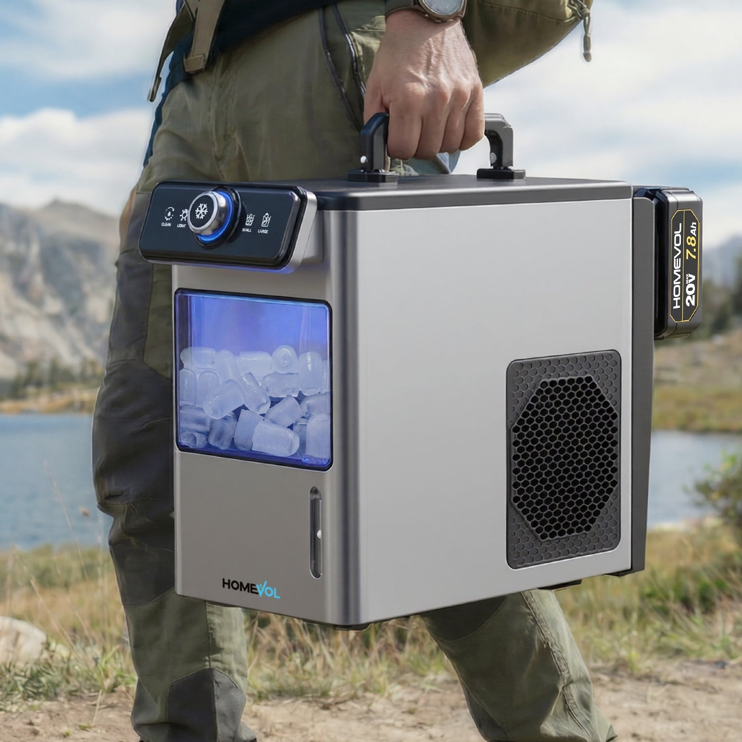 Homevol EVO1 Portable Ice Maker – Cordless Rechargeable & AC Powered, Self-Cleaning, 5.5H Runtime, Cream White