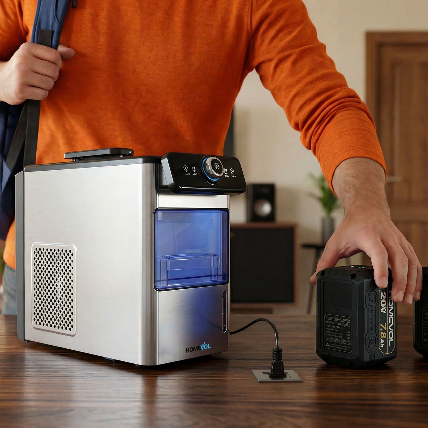 Homevol EVO1 Portable Ice Maker – Cordless Rechargeable & AC Powered, Self-Cleaning, 5.5H Runtime, Cream White