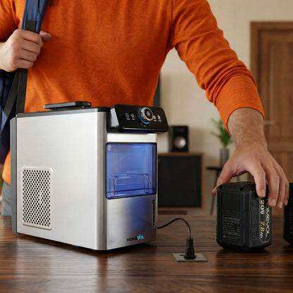 Homevol EVO1 Portable Ice Maker – Cordless Rechargeable & AC Powered, Self-Cleaning, 5.5H Runtime, Cream White