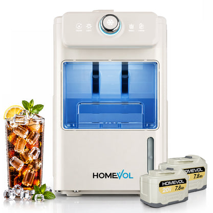 Homevol EVO1 Corded & Battery Powered Ice Maker with Self-Cleaning - Cream White