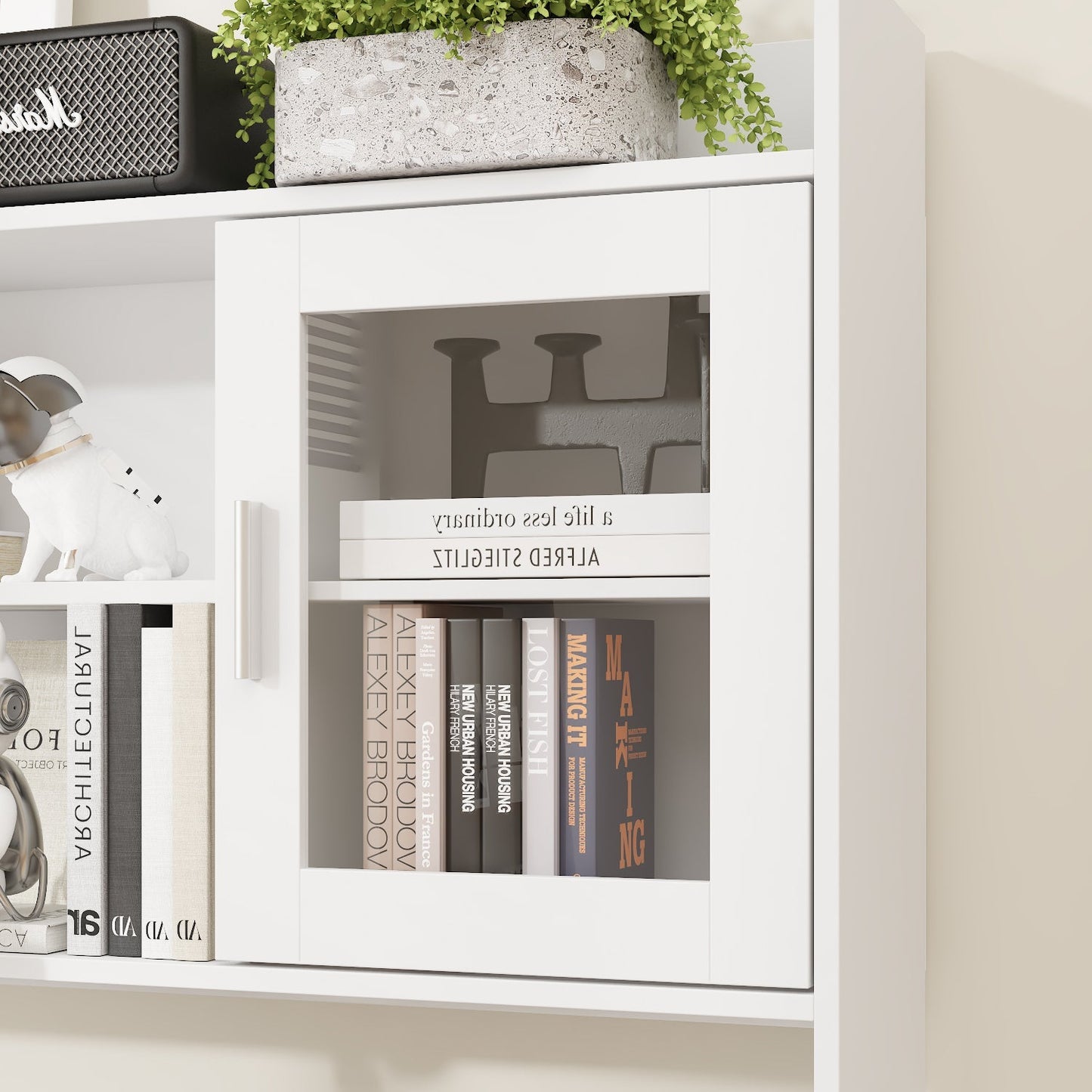 68.5 inches Modern White Standing Desk with Bookcase