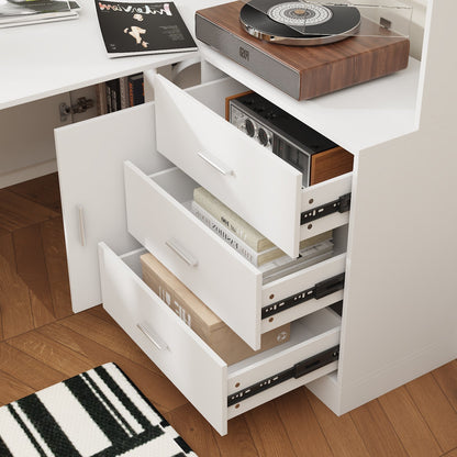68.5 inches Modern White Standing Desk with Bookcase